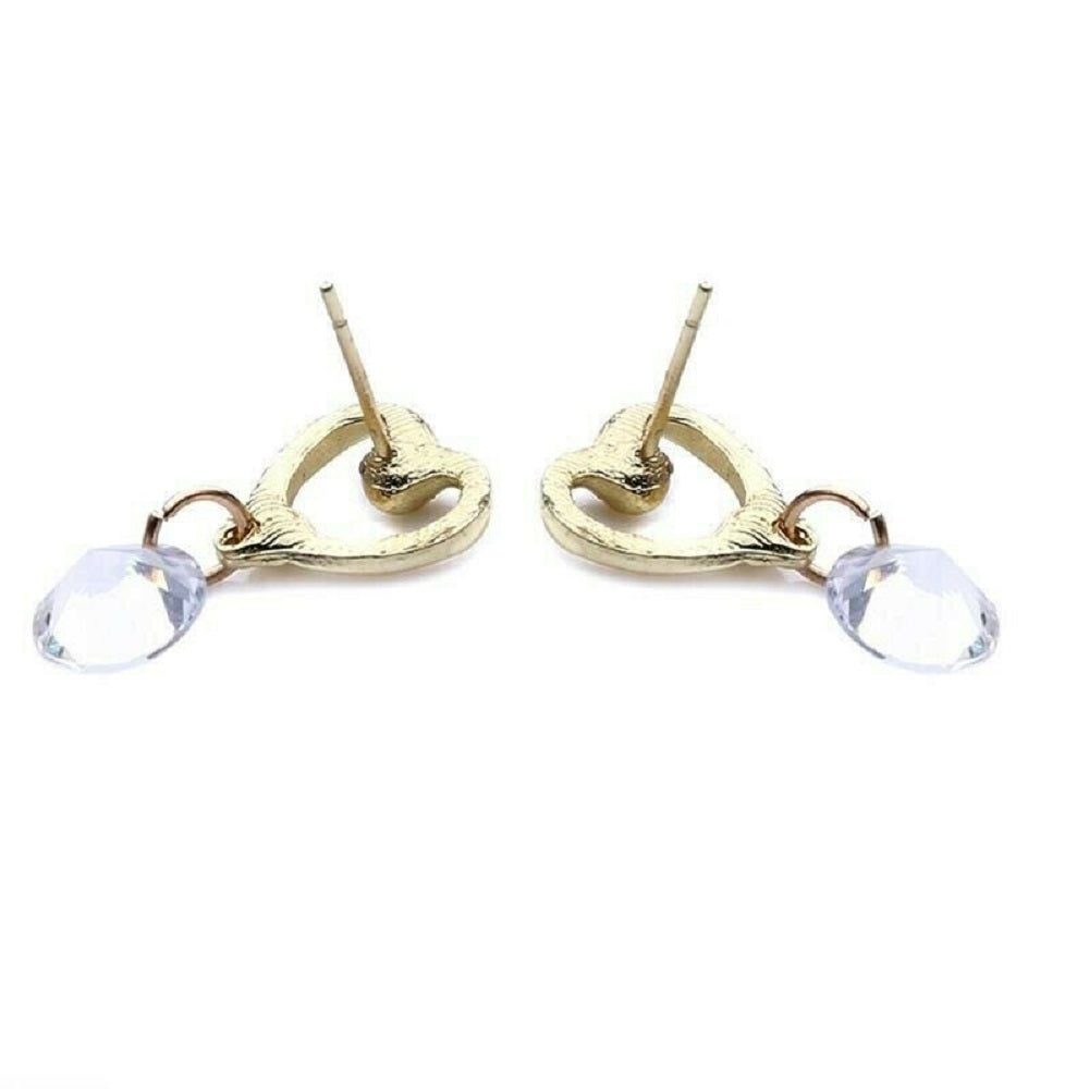 Goldbeschichtete Ausschnitt Herz Rund Kristall Zirkon Tropf Ohrringe | Shop Nory