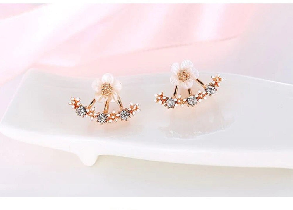 Damen Doppelseitige Äste Blumen Kristall Ohrstecker | Shop Nory