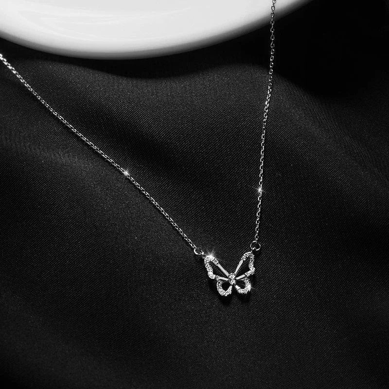 Damen Silber Hohl Ausschneiden Schmetterling Kristall Choker Halskette | Shop Nory