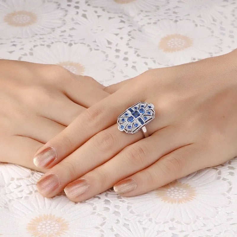 Damen Silber Weiß & Blau Kristallstein Halsketten-Set | Shop Nory