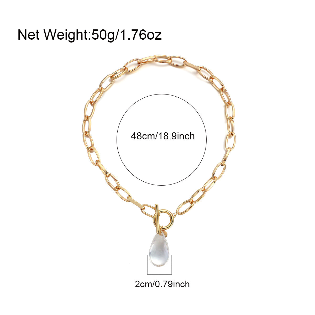 Goldbeschichtete Chunky-Link-Kette & durchsichtiger Kristall-Wassertropfen-Anhänger | Shop Nory
