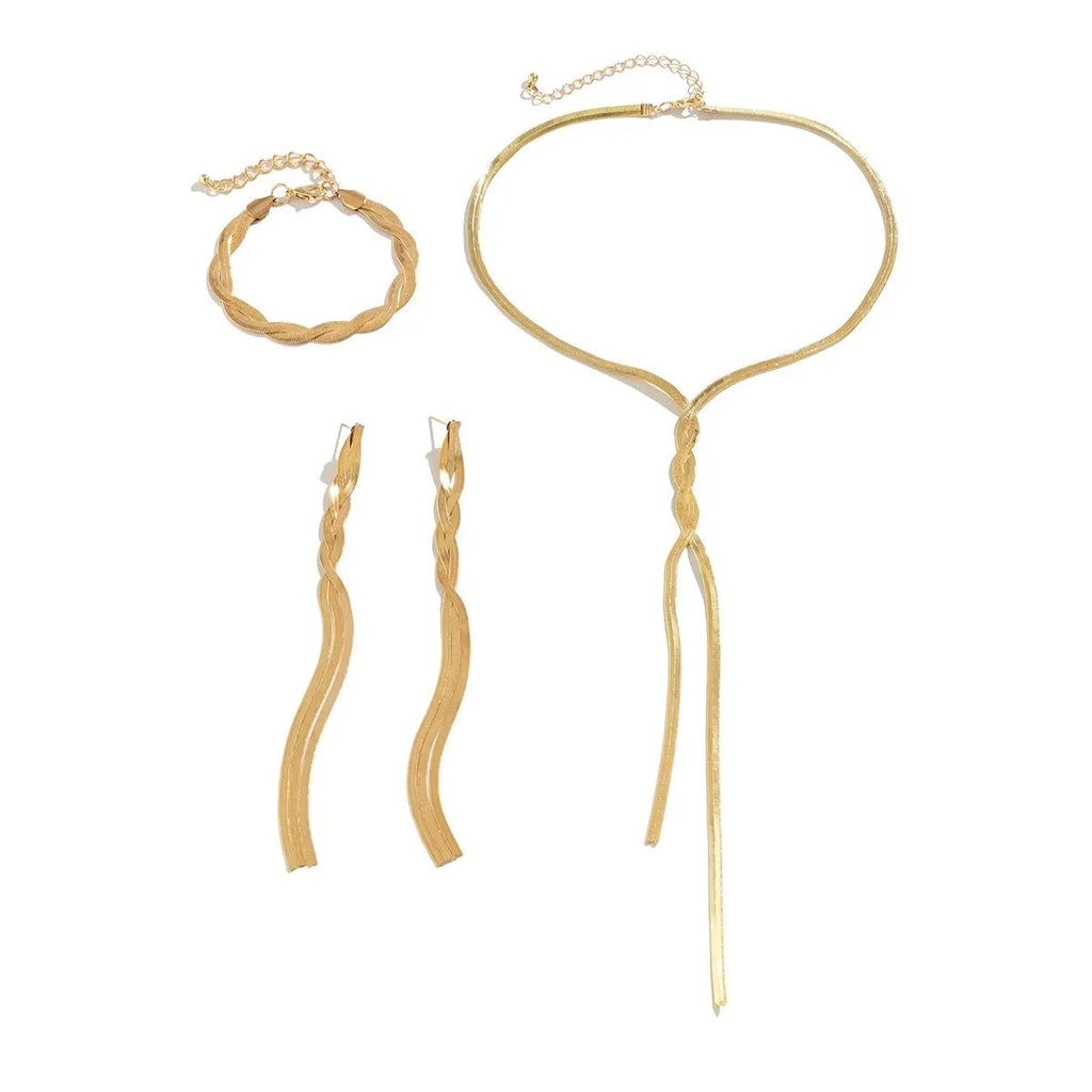 Damen Gold Lang V-förmig Quaste Schlange Ketten Ohrringe Armband Halskette Set | Shop Nory