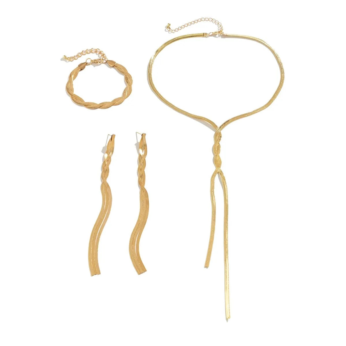 Damen Gold Lang V-förmig Quaste Schlange Ketten Ohrringe Armband Halskette Set | Shop Nory