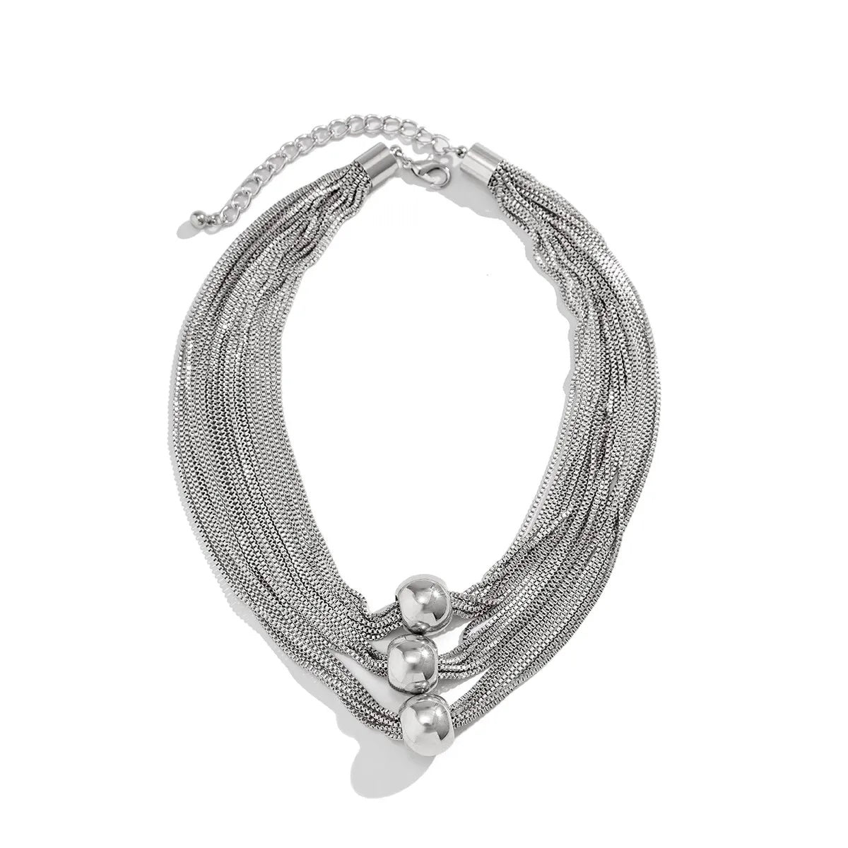 Damen Silber Runde Perlen Choker 3Tier Mehrlagige Party Halskette | Shop Nory