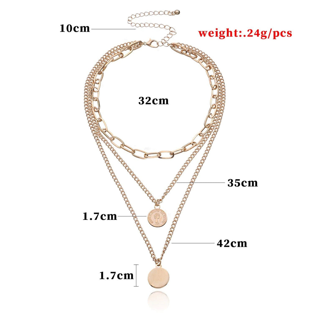 Damen 18K vergoldete Münzbuchstaben Anhänger 3-stufige verlinkte Kettenhalskette | Shop Nory