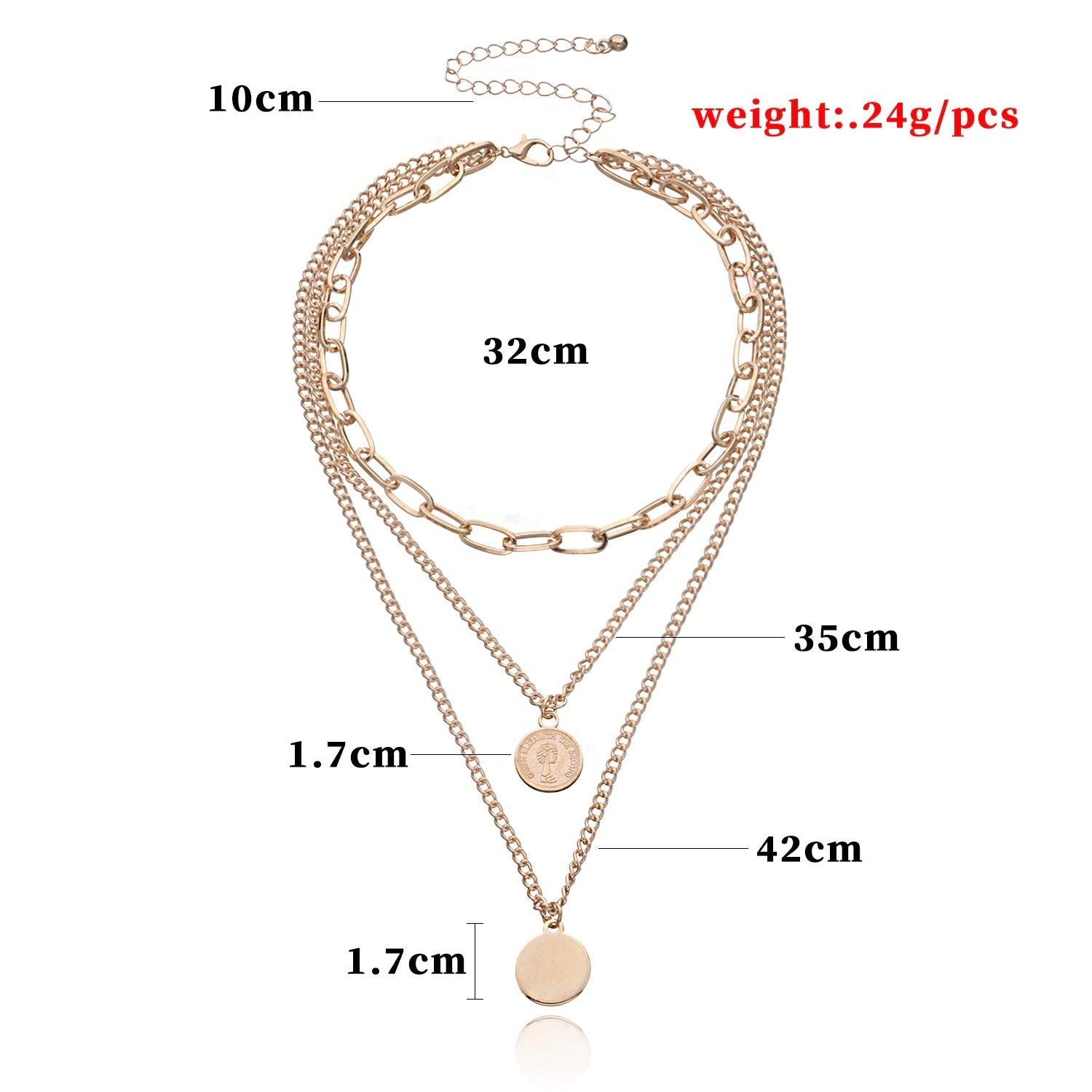 Damen 18K vergoldete Münzbuchstaben Anhänger 3-stufige verlinkte Kettenhalskette | Shop Nory