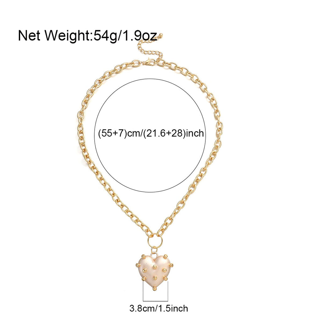 Damen Goldplattierte Chunky Runde Gliederkette & Unregelmäßiger Pokey Perlen Herzanhänger | Shop Nory
