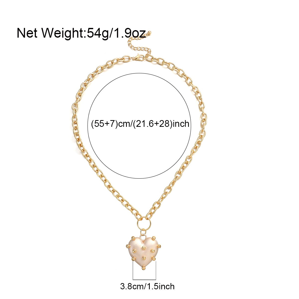 Damen Goldplattierte Chunky Runde Gliederkette & Unregelmäßiger Pokey Perlen Herzanhänger | Shop Nory