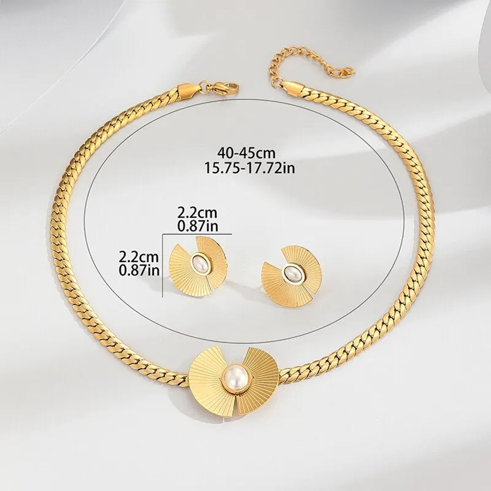 Damen Gold Fan Design Perlenmitte Ohrringe Choker Party Halskette Set | Shop Nory