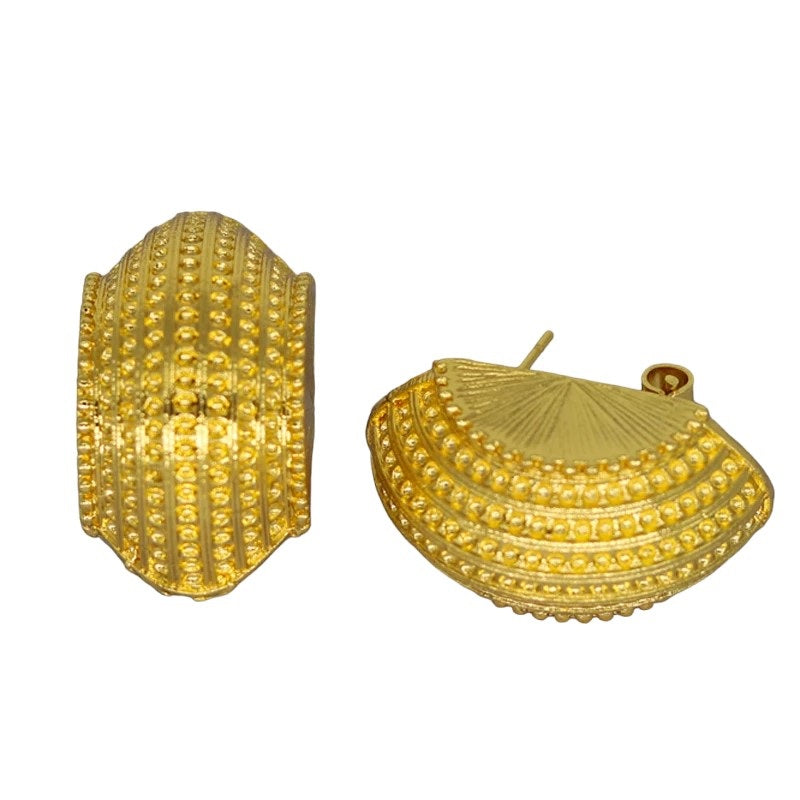 Damen Gold Bold Half Shell Einzigartiger Schnitt Anhänger Ohrringe Twirl Kette Halskette Set | Shop Nory
