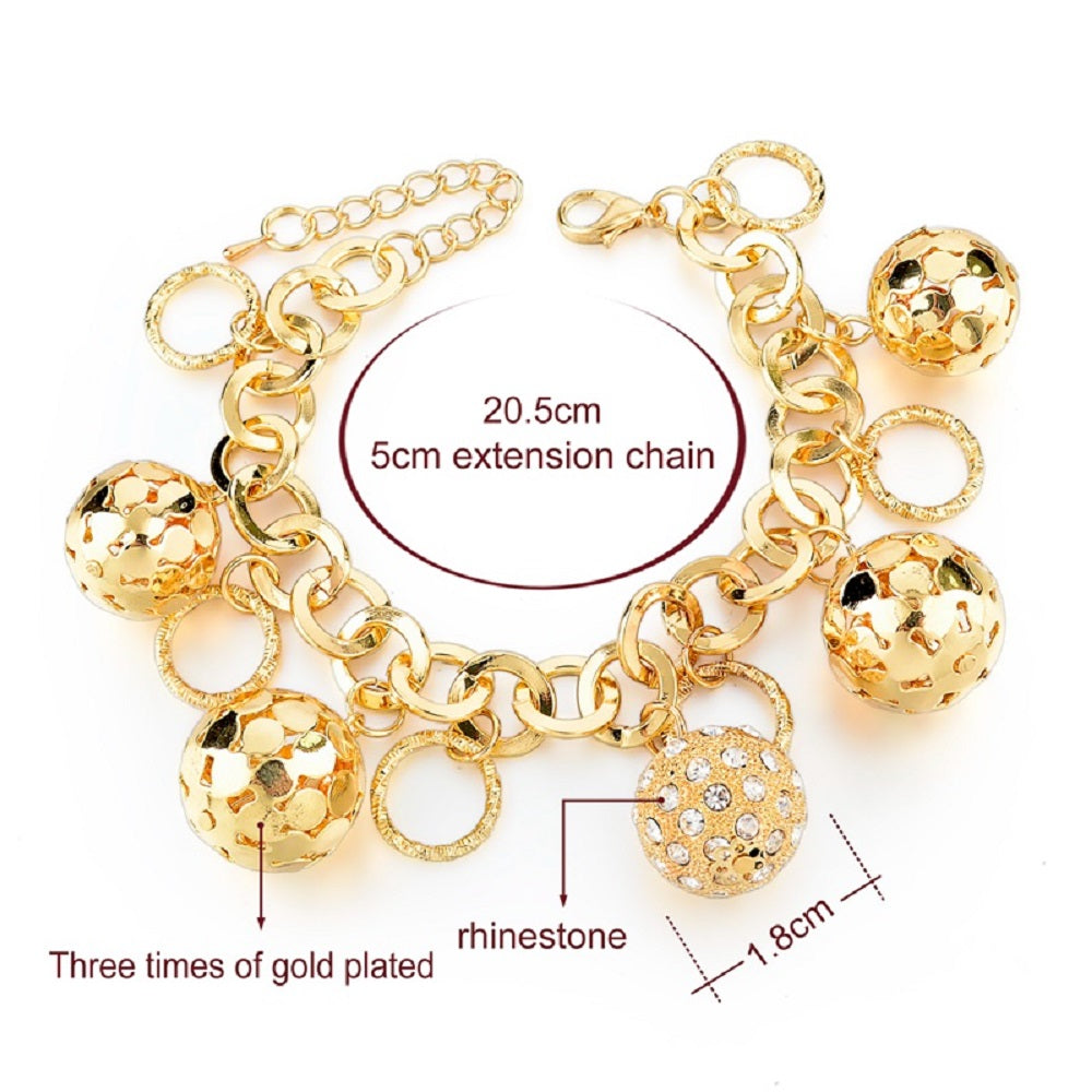 Damen Gold Chunky Runde Gliederkette mit Hohlball-Ausschnitt Kristallarmbänder | Shop Nory