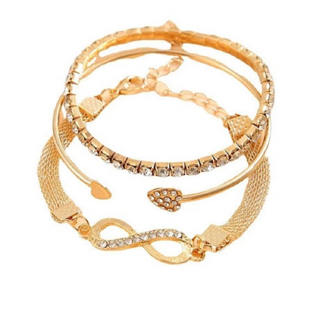 Damen Gold Minimalistisch 3 Reihen Herz Kristall Bangle Party Stil Frauen Armbänder | Shop Nory