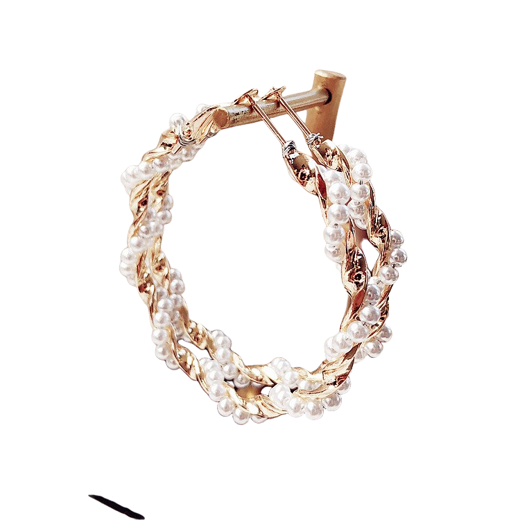 Damen Runde Gold Simulierte Perle Twist Geometrische Creolen | Shop Nory