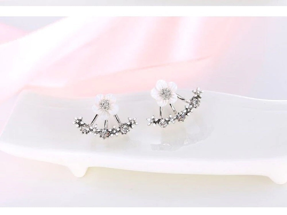 Damen Doppelseitige Äste Blumen Kristall Ohrstecker | Shop Nory