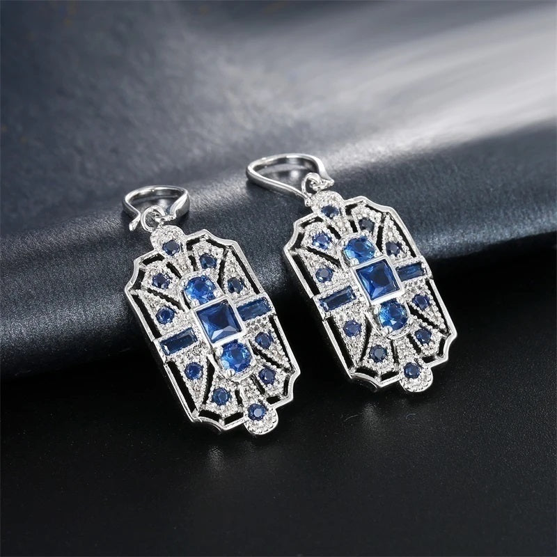 Damen Silber Weiß & Blau Kristallstein Halsketten-Set | Shop Nory