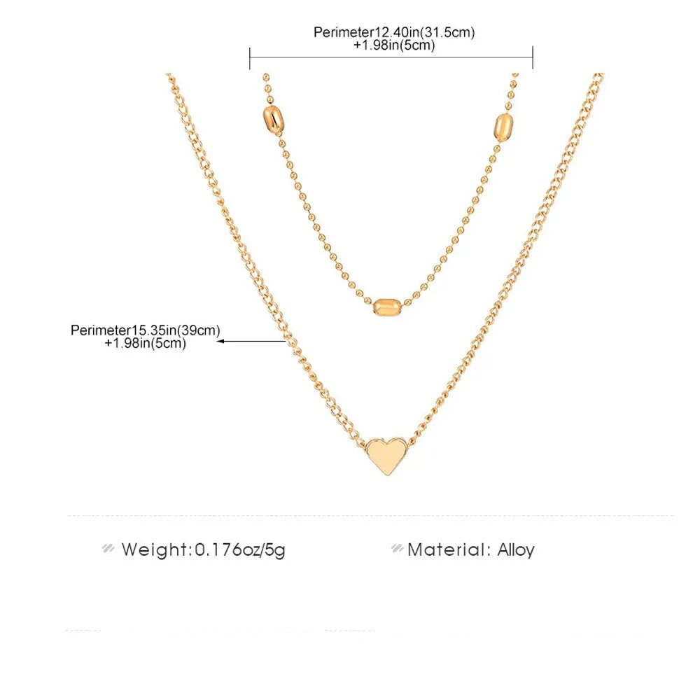 Damen Gold Silber Rund Perlenkette Herzanhänger Doppelschicht Halsketten | Shop Nory