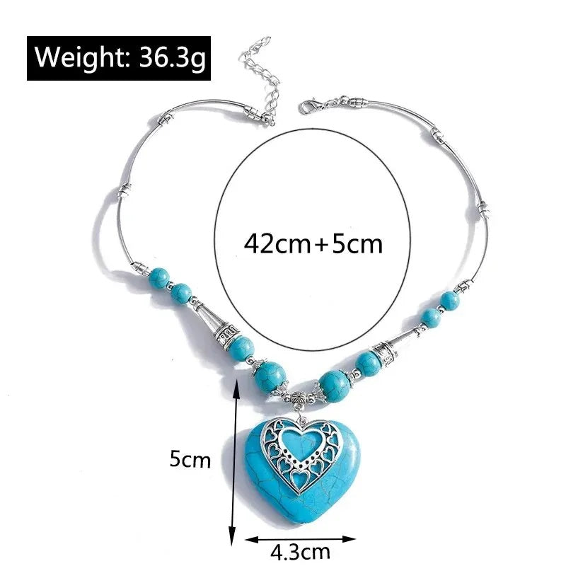 Damen Silber Türkis Perlen Herz Anhänger & Ring Set | Shop Nory