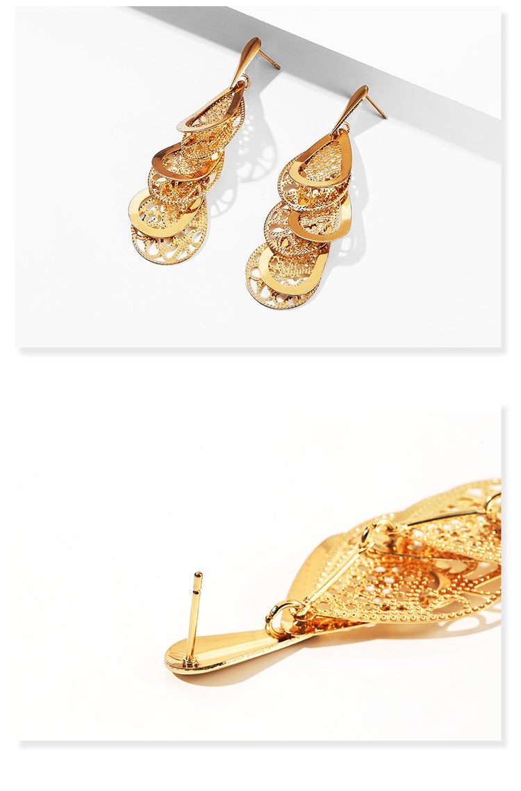 Damen Gold Hollow Cut Out Tier Layered Geer Wheel Drop Ohrringe | Shop Nory