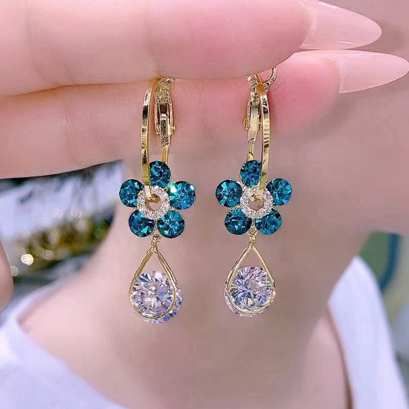 Damen Lila Blau Kristall Blume Wasserfall Ohrringe | Shop Nory