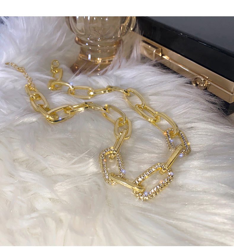 Damen Gold Silber Dick Rechteckige Gliederkette Kristall Choker Halskette | Shop Nory