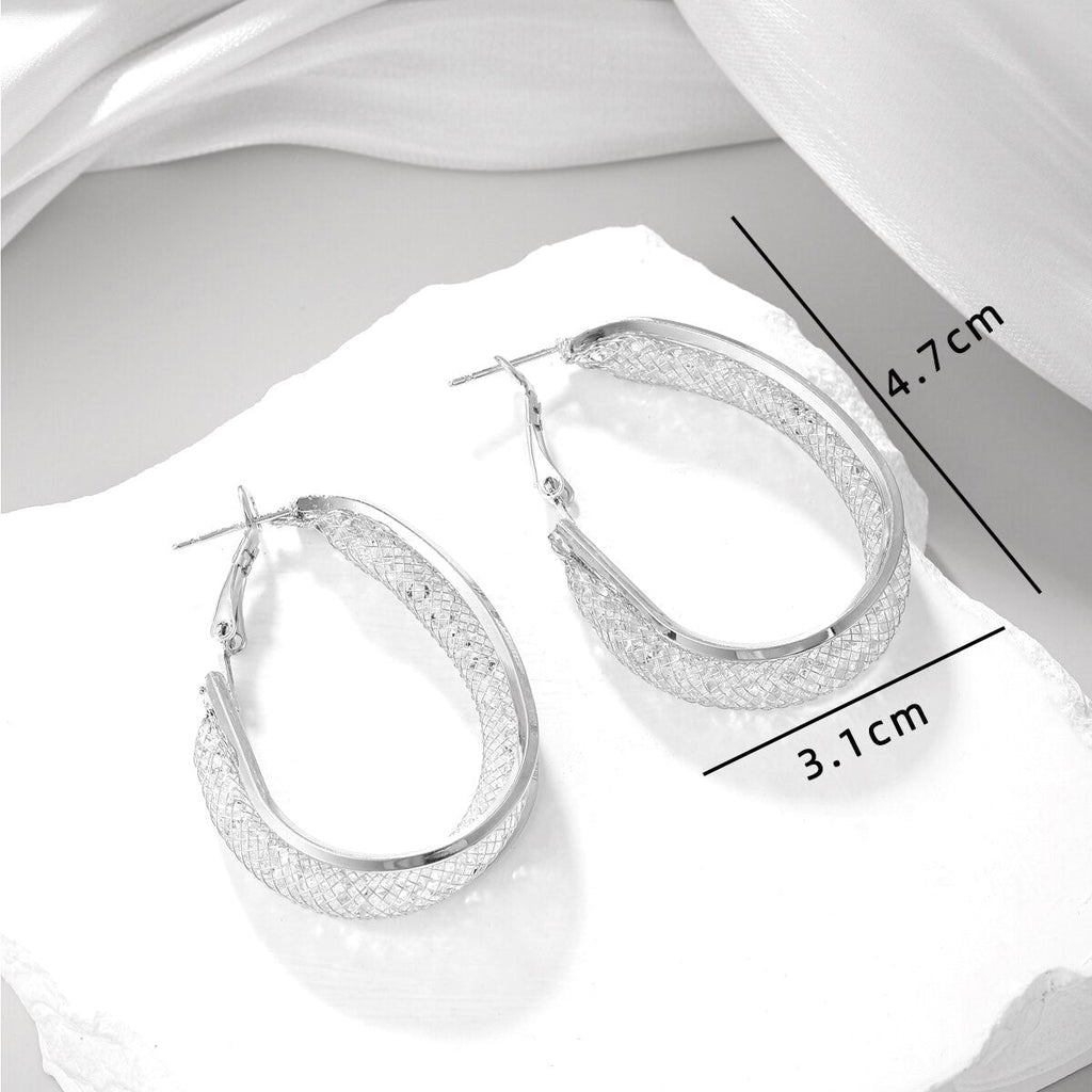 Damen Silber Oval Chunky Mesh Geschichtete Innere Kristalle Creolen Ohrringe | Shop Nory