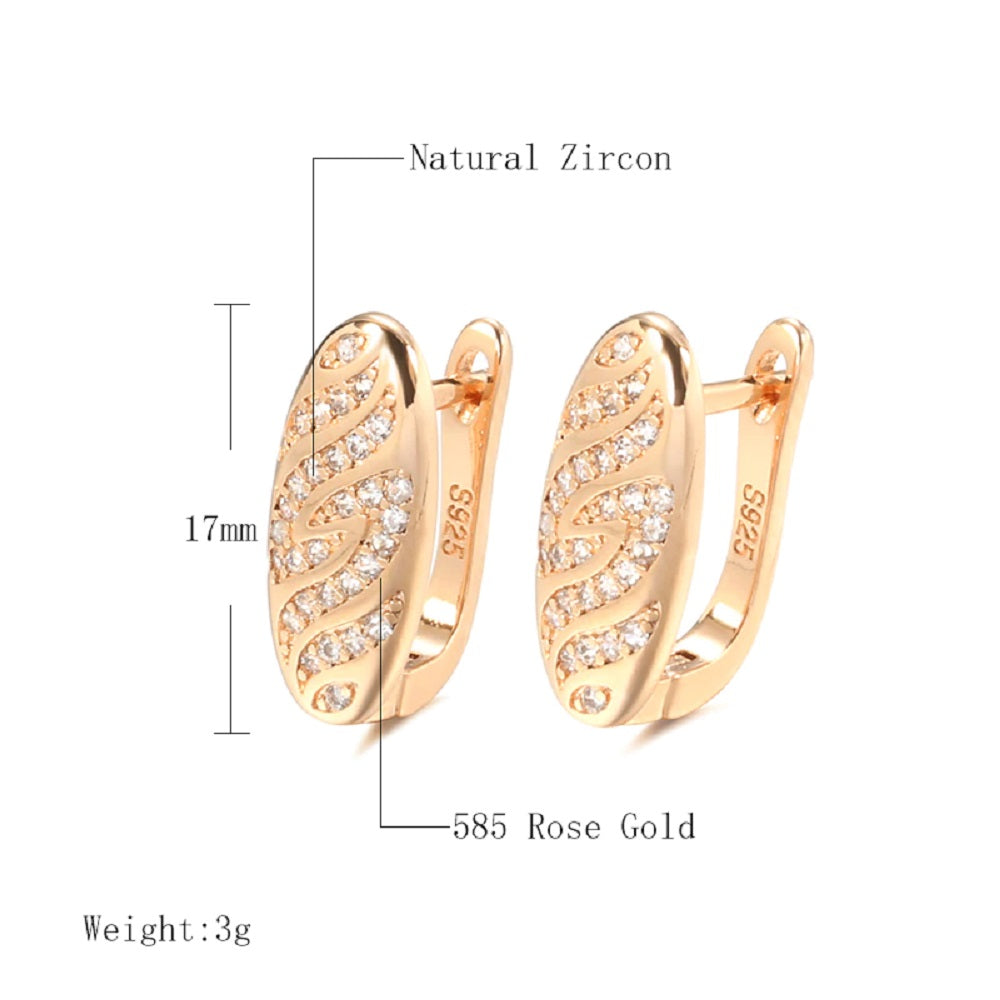 Damen Rosegold Oblang Wellig Natürliche Zirkon Ohrringe | Shop Nory