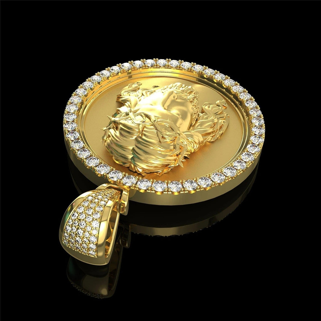 Herren Big 18K vergoldete runde Kristalle Jesus Kopf Anhänger Halskette | Shop Nory