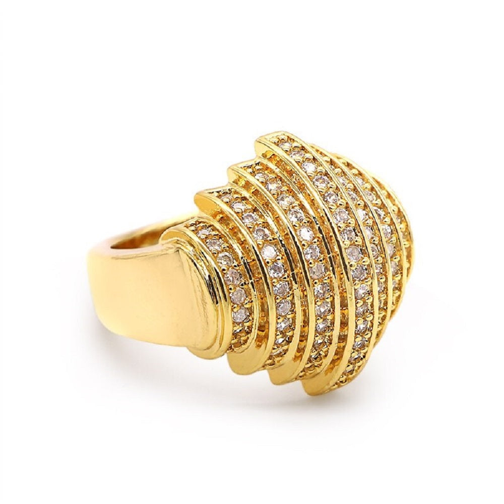 Damen 18k Goldplattierter Geometrischer 7-Lagiger Reihen Bandring | Shop Nory