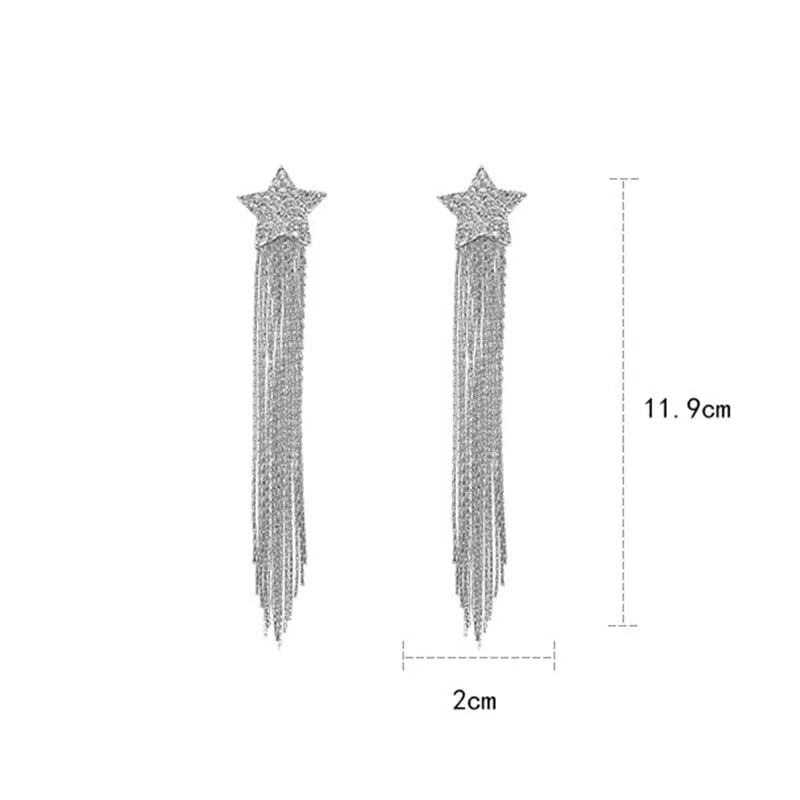 Damen Silberstern Fünfzackige Lange Quaste Hängeleuchten Ohrringe | Shop Nory