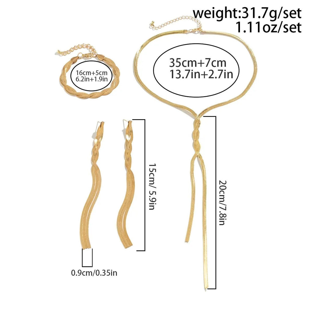 Damen Gold Lang V-förmig Quaste Schlange Ketten Ohrringe Armband Halskette Set | Shop Nory