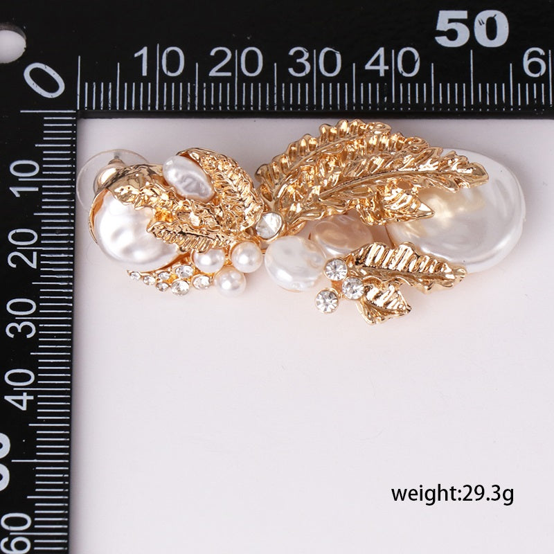 Damen Gold Perlen Kristall Bead Blatt Bold Ohrringe | Shop Nory