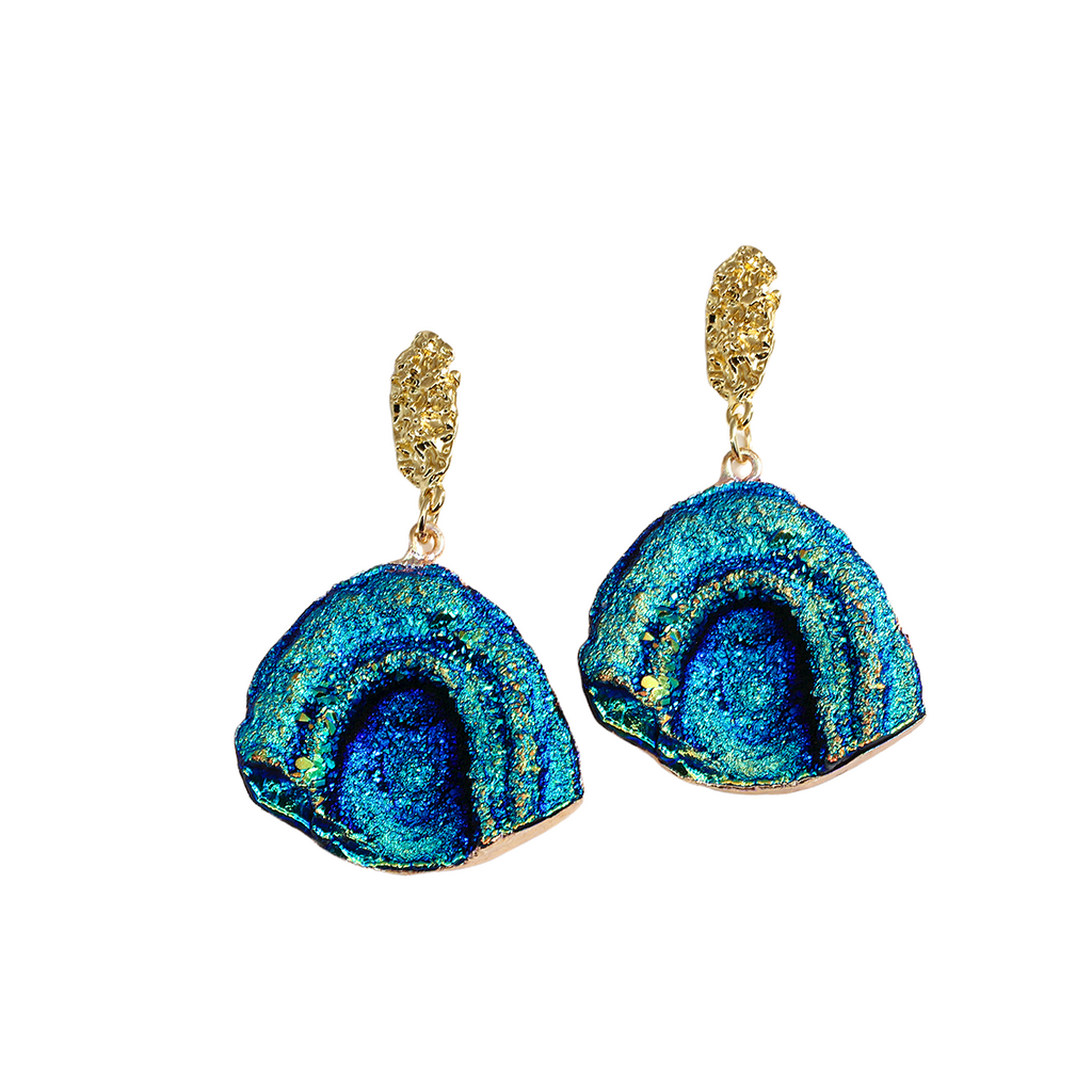Damen Blau Regenbogen-Mondstein Abstrakte Naturstein Halbmond Hängeleuchten | Shop Nory