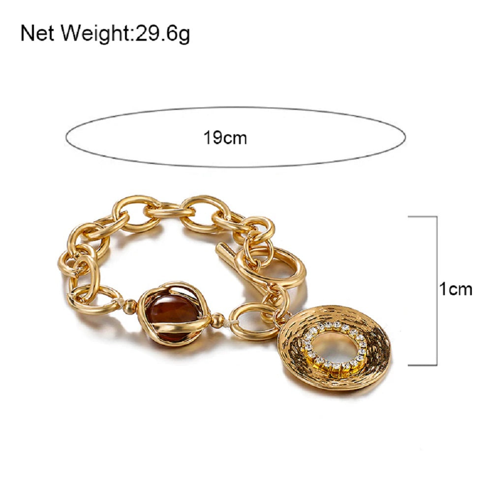 Gold Smoky Edelstein Chunky Runde Glieder Toggleverschluss Armband | Shop Nory