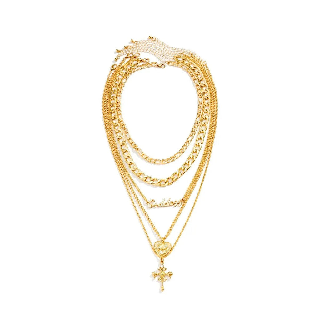 Damen 18K Gold Beschichtete Herz Kreuz Anhänger Choker 5 Stück Halsketten Sets | Shop Nory