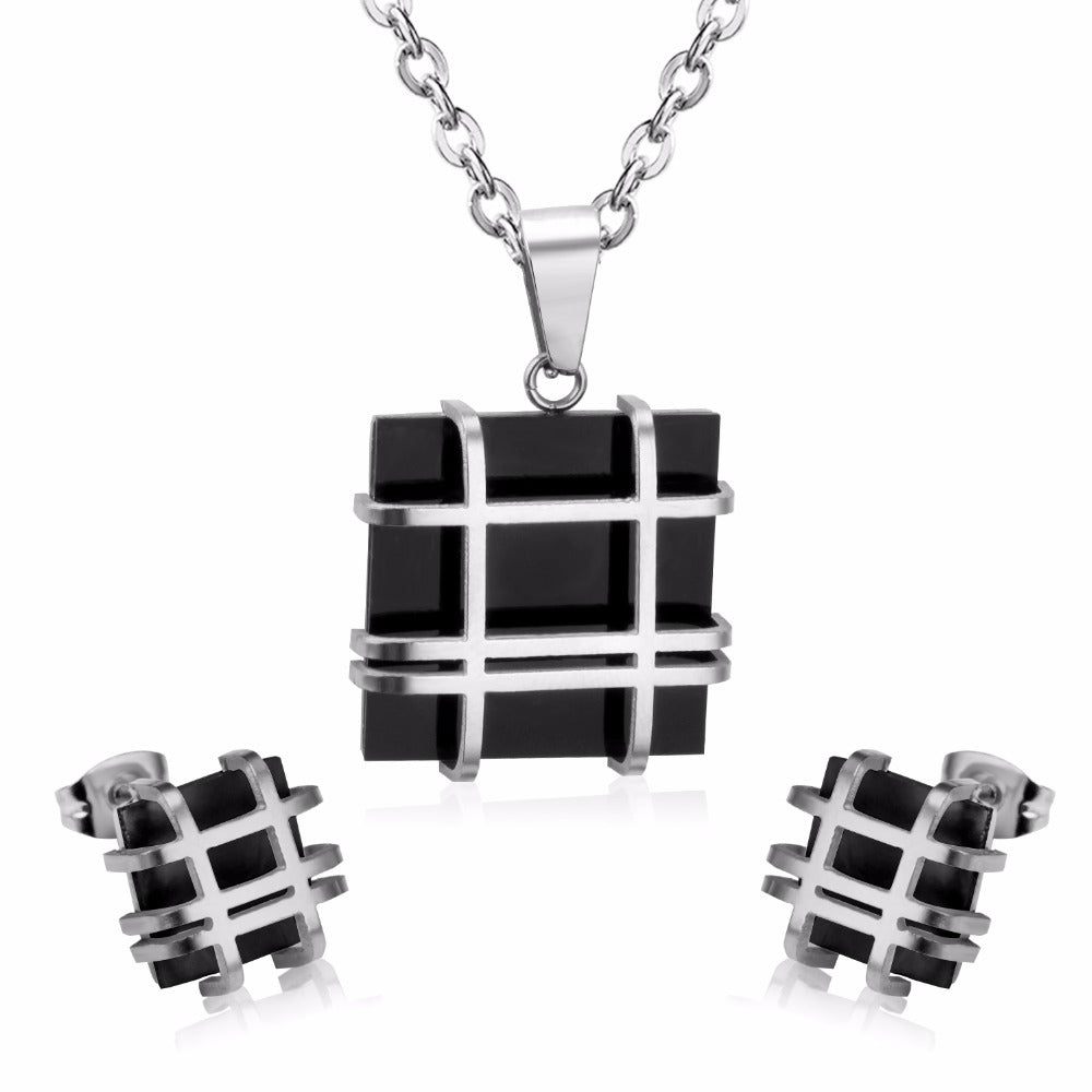 Damen Gold Silber Edelstahl Geometrie Quadrat Form Ohrringe Halskette Set | Shop Nory