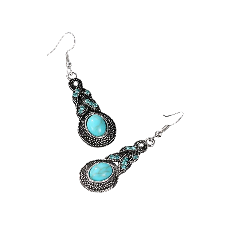 Damen Ethnische Tibetische Silber Türkis Kristall Hängende Ohrringe & Halskette Set | Shop Nory