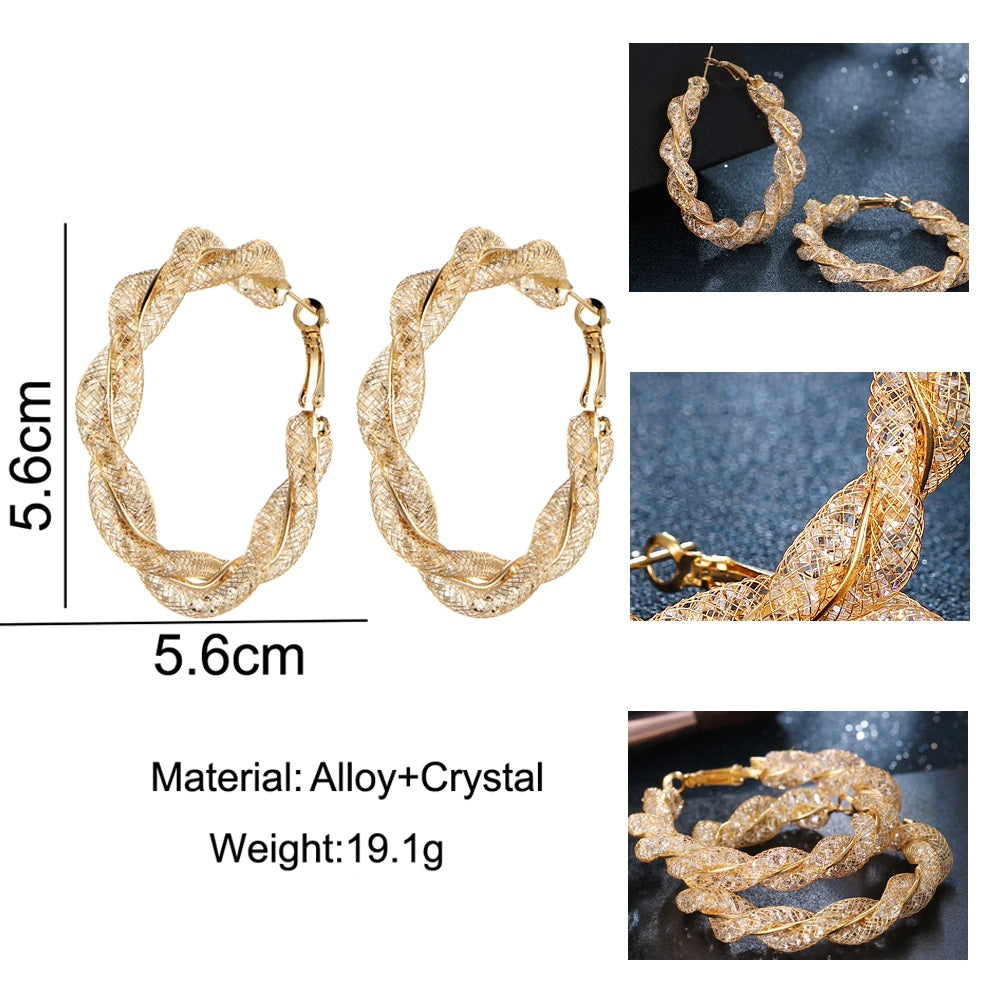 Damen Gold Runde Chunky Twist Kristall Funkelnde Hoop Ohrringe | Shop Nory