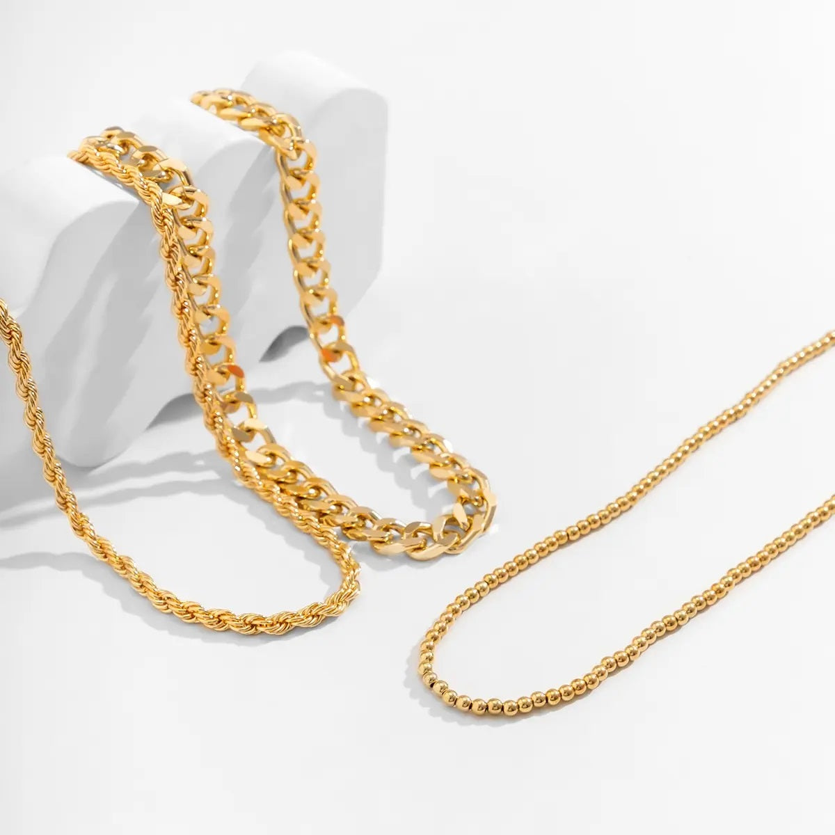 Damen Goldplattierte Triple Chunky Cuban Link Perlen Seil Ketten Sets | Shop Nory