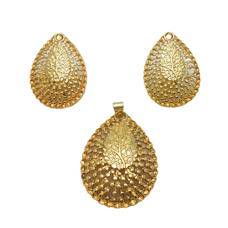 Damen Gold Cutout Baum Übergilde Oval Pendant Ohrringe Kettenhalskette Set | Shop Nory