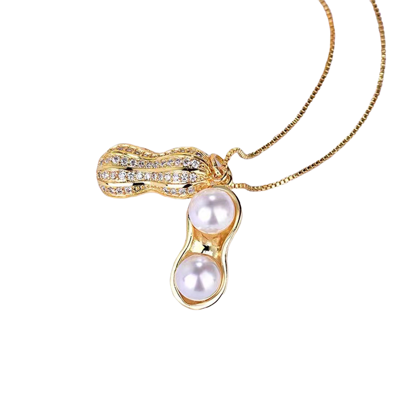 Unisex Gold Simulierte Perlen Erdnuss Mit Kristallen Link Halskette Set | Shop Nory