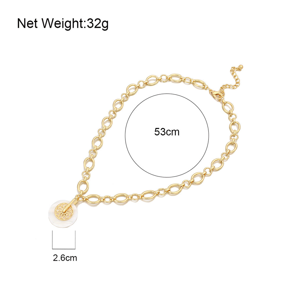 Damen Gold beschichtete runde Muschel Lotus Anhänger klobige runde Gliederkette Halskette | Shop Nory