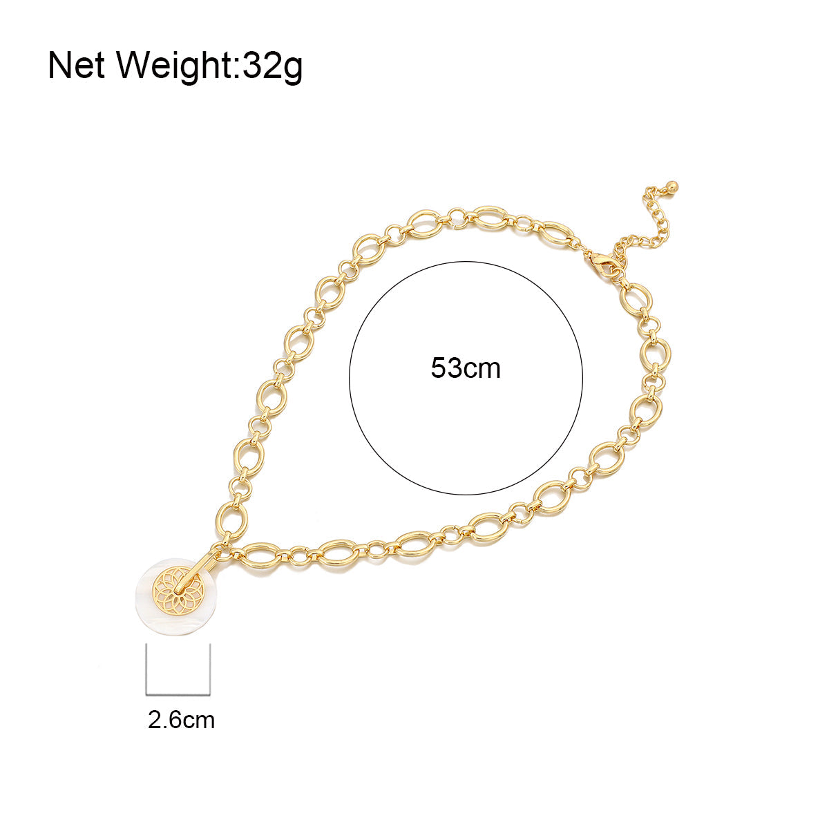 Damen Gold beschichtete runde Muschel Lotus Anhänger klobige runde Gliederkette Halskette | Shop Nory