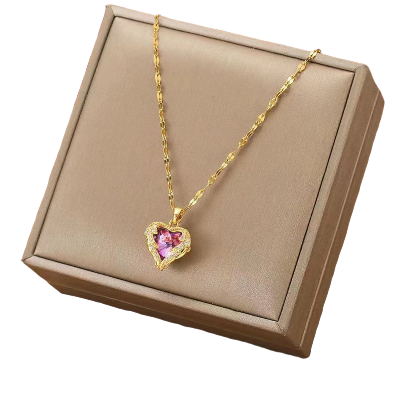 Luxus Gold Zirkon Kristall Ozean Herz Anhänger & Kettenhalskette | Shop Nory