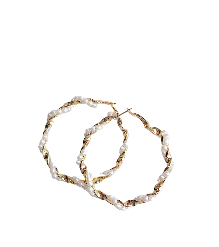 Damen Runde Gold Simulierte Perle Twist Geometrische Creolen | Shop Nory