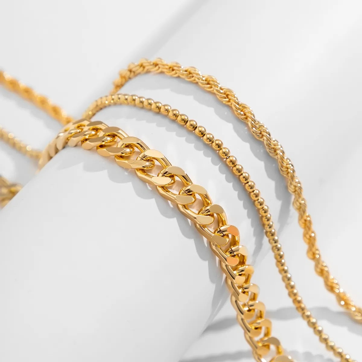 Damen Goldplattierte Triple Chunky Cuban Link Perlen Seil Ketten Sets | Shop Nory