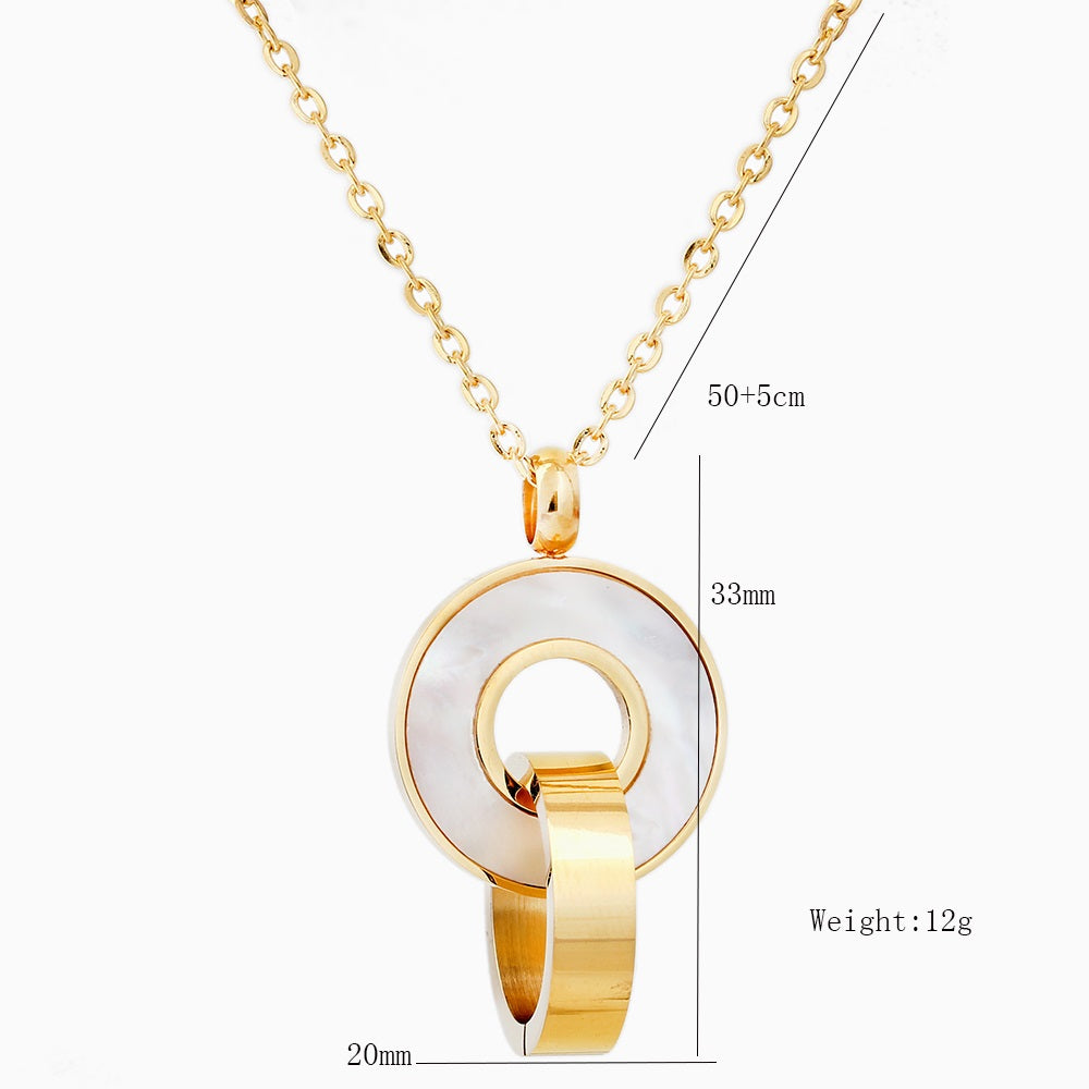Damen 18K Gold Plated Rund Interlock Ring Edelstahl Shell Ohrring Anhänger Set | Shop Nory