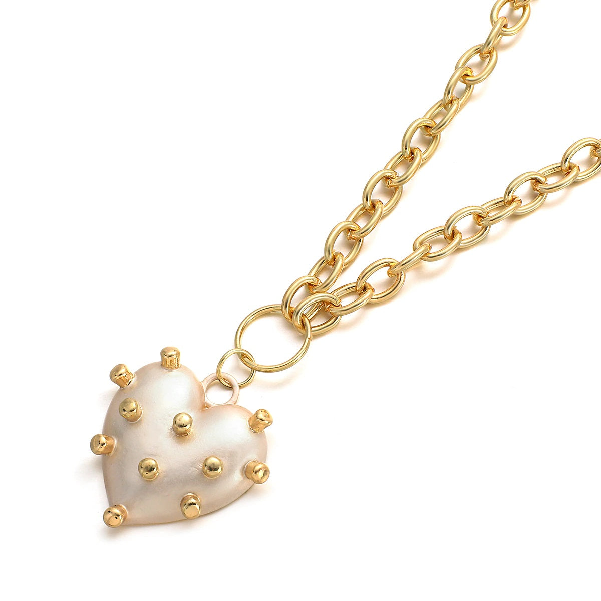 Damen Goldplattierte Chunky Runde Gliederkette & Unregelmäßiger Pokey Perlen Herzanhänger | Shop Nory