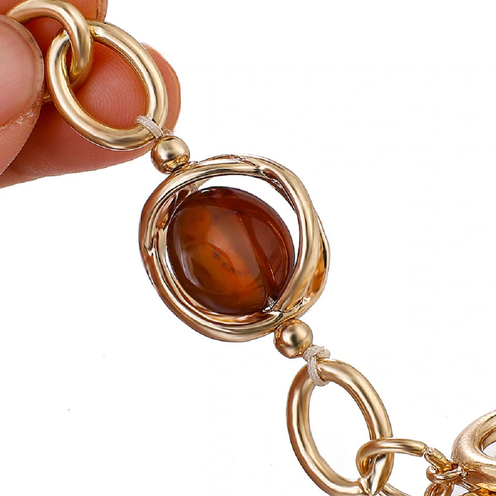 Gold Smoky Edelstein Chunky Runde Glieder Toggleverschluss Armband | Shop Nory