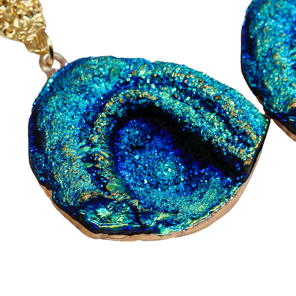 Damen Blau Regenbogen-Mondstein Abstrakte Naturstein Halbmond Hängeleuchten | Shop Nory