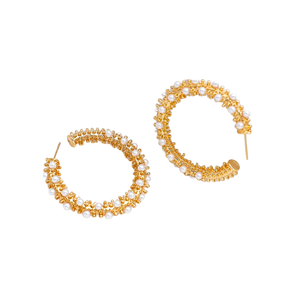 Damen Gold Runde Chunky Perle Einlage Geometrische C Form Stud Ohrringe | Shop Nory